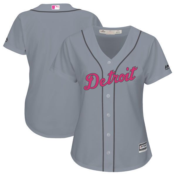 Women 2017 MLB Detroit Tigers Blank Grey Mothers Day Jerseys->women mlb jersey->Women Jersey